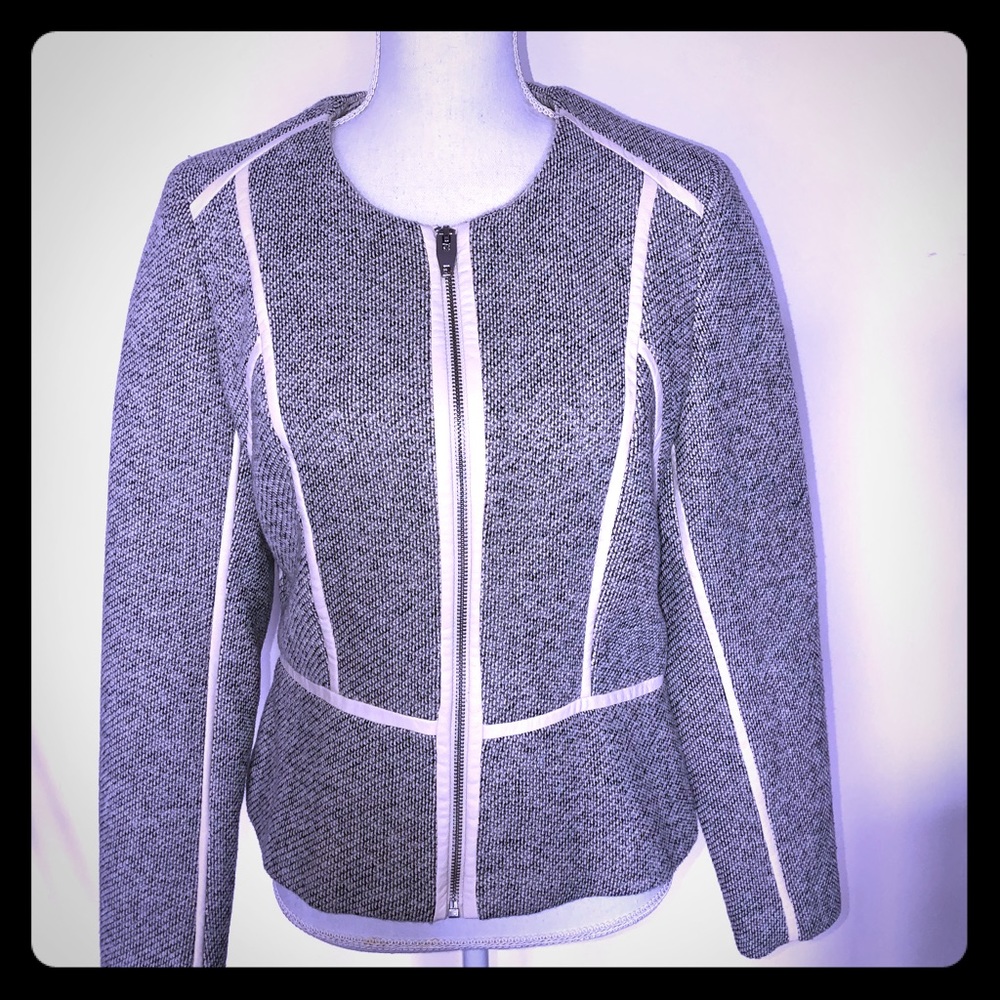 NWT H&M gray tweed faux leather trimmed jacket